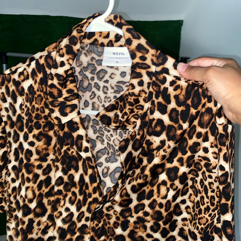 Leapard print men’s shirt button up with collar